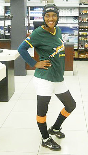 Charmaine showing her support for the Boks.