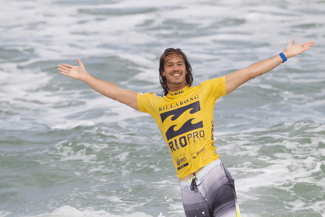 Jordy Smith of Cape Town, South Africa (pictured) celebrates his victory at the Billabong Rio Pro defeating Adriano De Souza (BRA) in the final on Sunday May 19, 2013.  CREDIT: ASP/ Kirstin PHOTOGRAPHER: Kirstin Scholtz 