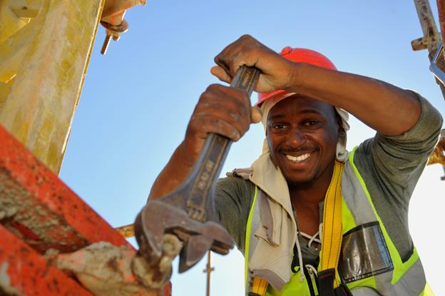 A worker on site at the FAW plant in Zone 2 of the Coega industrial development zone.