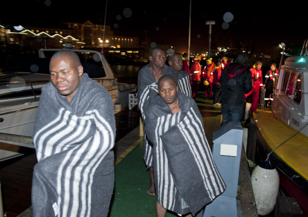Crew from the fishing boat Claremont come ashore after their ordeal. Picture Andrew Ingram / NSRI