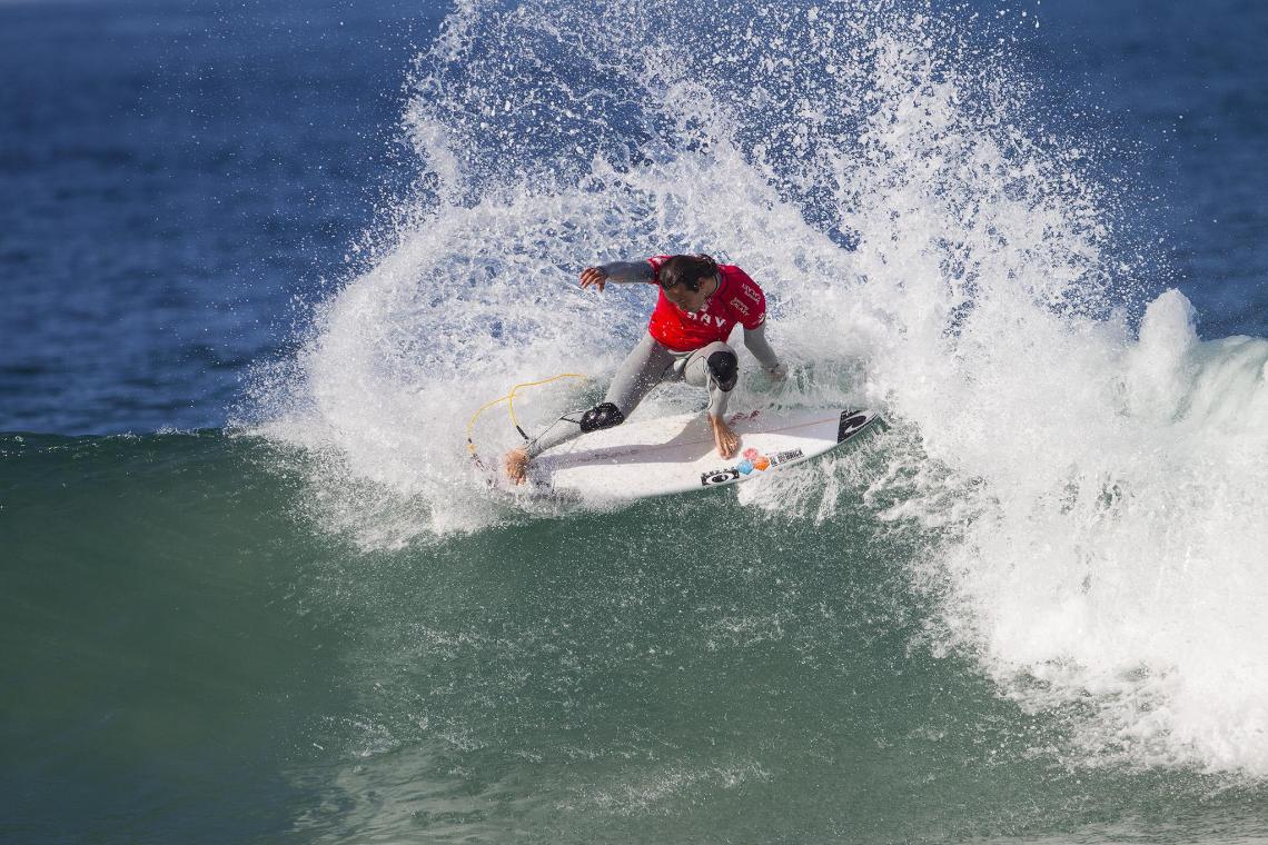 Jordy Smith of Durban, South Africa (pictured) suffered a massive upset when he was defeated by CJ Hobgood (USA) during Round 3 of the J-Bay Open on Monday July 14, 2014. Smith posted an excellent 8.00 ride (out of ten) but failed to find a second high scoring ride and was eliminated from the event. The J-Bay Open, stop No. 6 of 11 on the 2014 Samsung Galaxy ASP World Championship Tour was called ON today for Round© ASP/ Kirstin 1. Photo credit: 