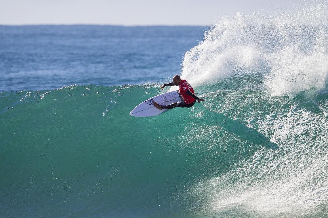 Kelly Slater of USA (pictured) won his Round 1 heat at the J-Bay Open defeating event wildcard and local talent Dylan Lightfoot (ZAF) on Thursday July 10, 2014.The J-Bay Open, stop No. 6 of 11 on the 2014 Samsung Galaxy ASP World Championship Tour was called ON today for Round 1.